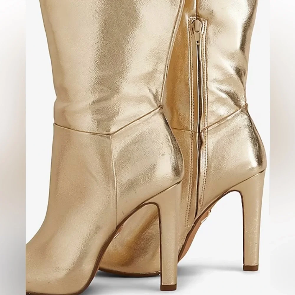 Brian Atwood x Express Metallic Over The Knee Heeled Boots Size 7.5